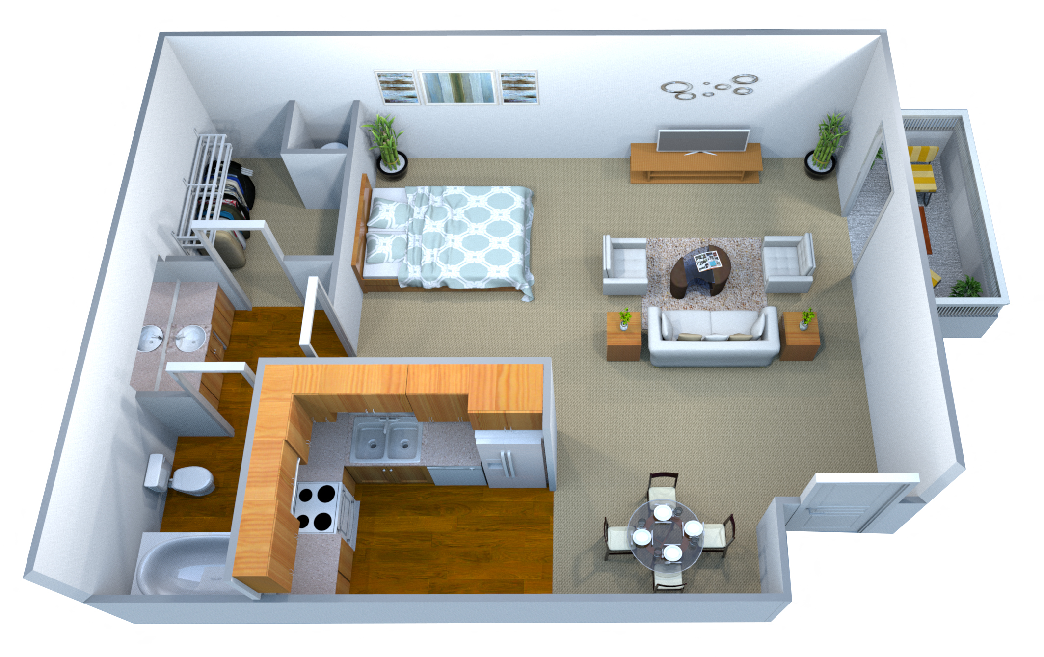 Floor plan for studio, 1 bath, 514 sqft